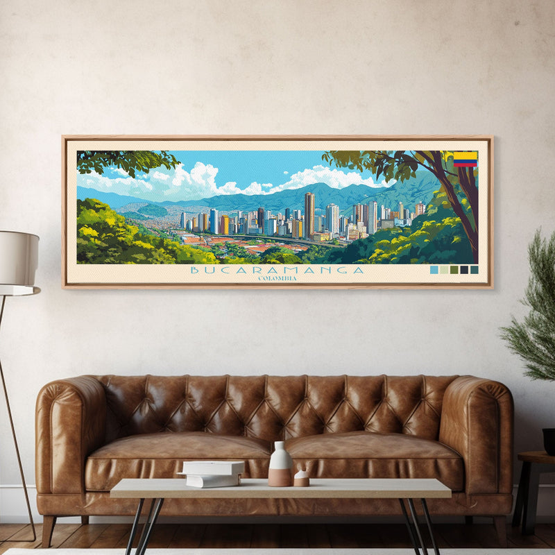 Bucaramanga, Colombia Panoramic Travel Poster Canvas Print, Bucaramanga, Colombia Painting, Colombia Art, Bucaramanga Travel Art, Guest Room Painting