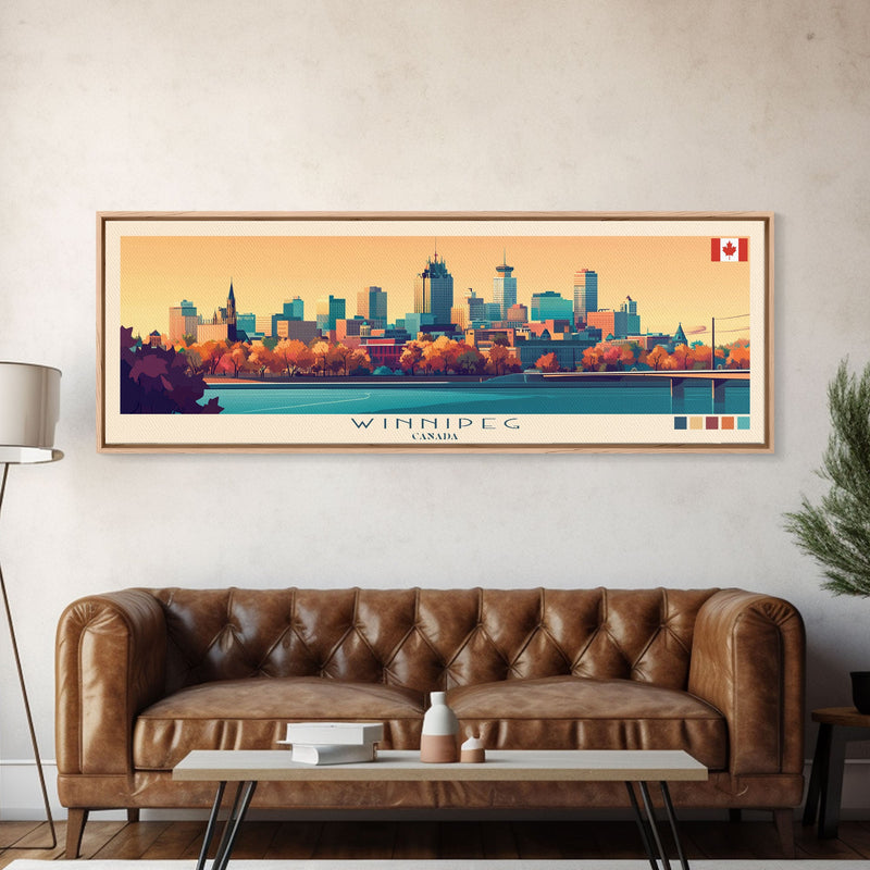 Winnipeg, Canada Panoramic Travel Poster Canvas Print, Winnipeg, Canada Painting, Canada Art, Winnipeg Travel Art, Guest Room Painting