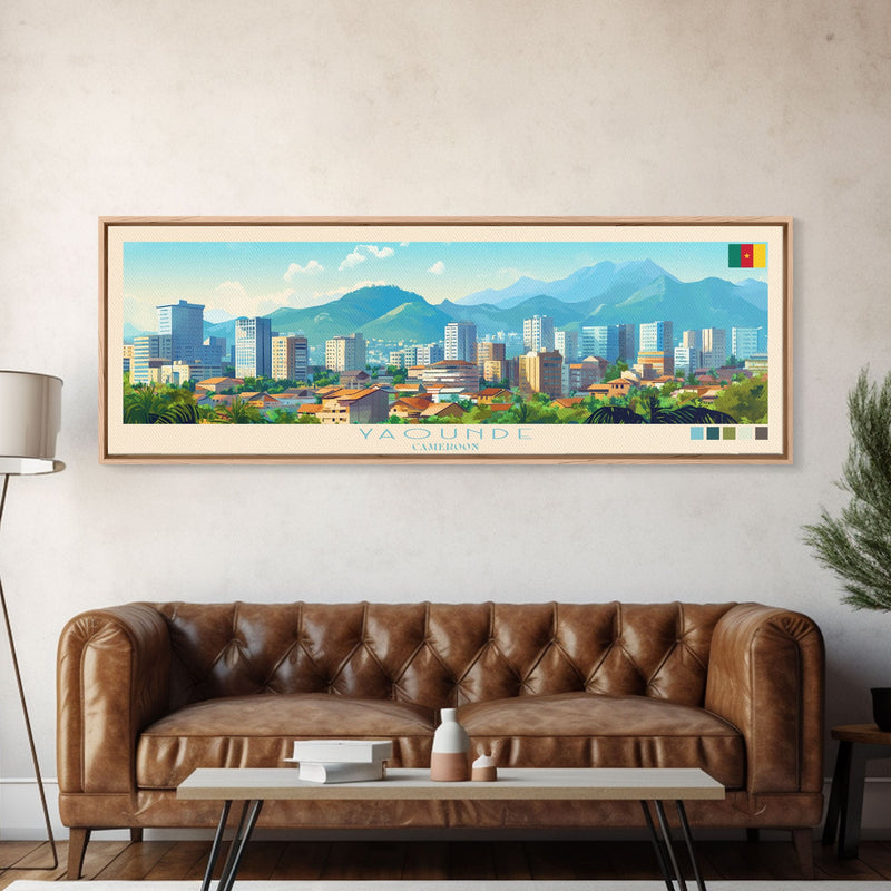 Yaounde, Cameroon Panoramic Travel Poster Canvas Print, Yaounde, Cameroon Painting, Cameroon Art, Yaounde Panoramic Travel Art, Travel Painting