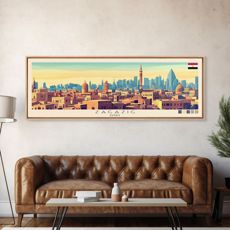 Zagazig, Egypt Panoramic Travel Poster Canvas Print, Zagazig, Egypt Painting, Egypt Art, Zagazig Panoramic Travel Art, Travel Painting