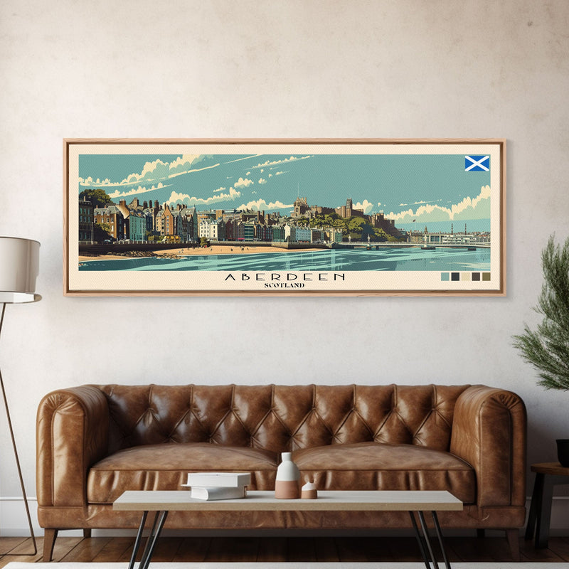 Aberdeen, Scotland Panoramic Canvas Print, Aberdeen, Scotland Painting, Scotland Art, Aberdeen Travel Poster, Travel Art, Vacation Gift