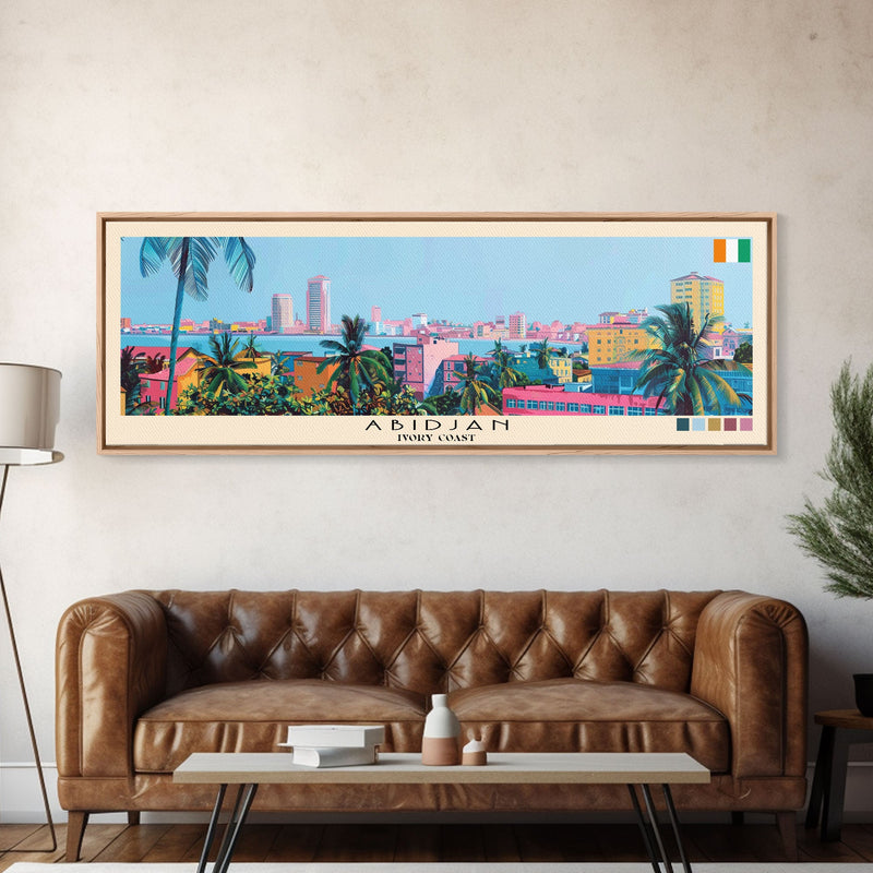 Abidjan, Ivory Coast Panoramic Canvas Print, Abidjan, Ivory Coast Painting, Ivory Coast Art, Abidjan Travel Poster, Travel Art, Living Room Painting