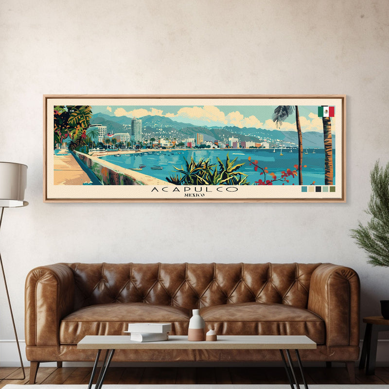 Acapulco, Mexico Panoramic Canvas Print, Acapulco, Mexico Painting, Mexico Art, Acapulco Travel Poster, Travel Art, Guest Room Painting