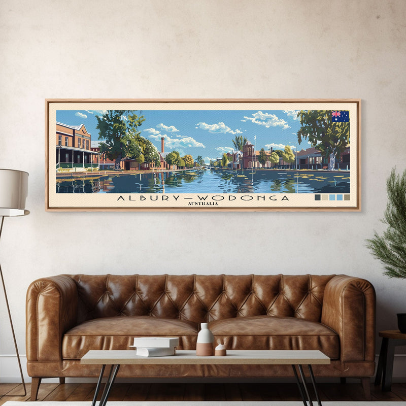 Alburyâ€“Wodonga, Australia Panoramic Canvas Print, Alburyâ€“Wodonga, Australia Painting, Australia Art, Alburyâ€“Wodonga Travel Poster, Travel Art, Housewarming Gift