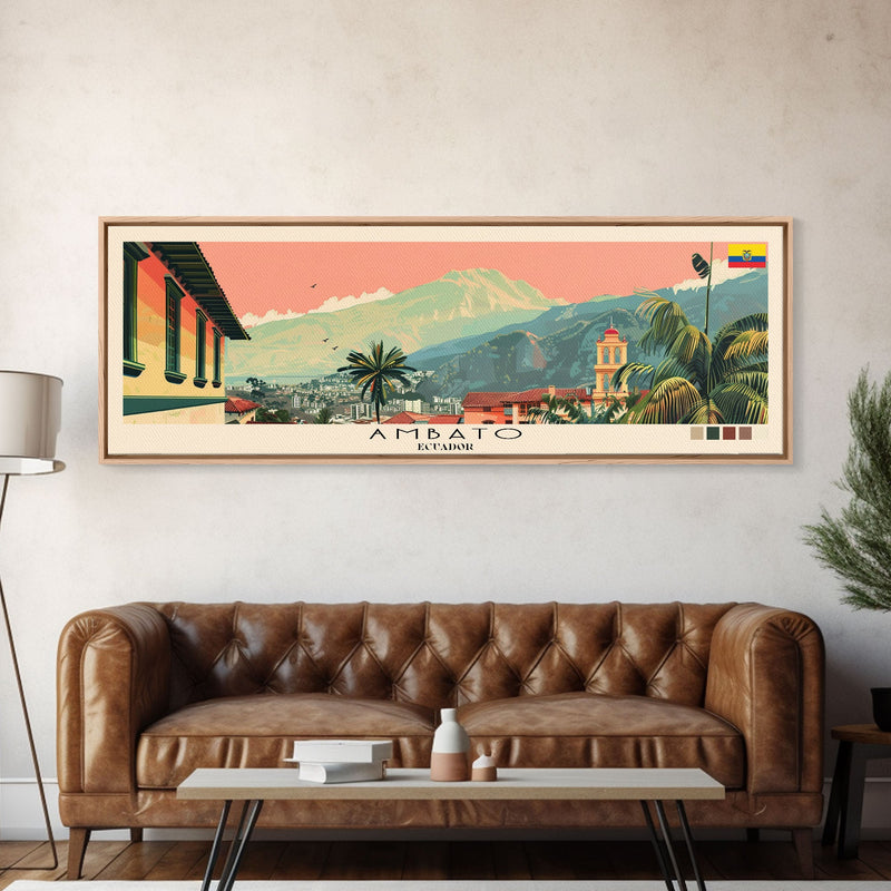 Ambato, Ecuador Panoramic Canvas Print, Ambato, Ecuador Painting, Ecuador Art, Ambato Travel Poster, Travel Art, Housewarming Gift