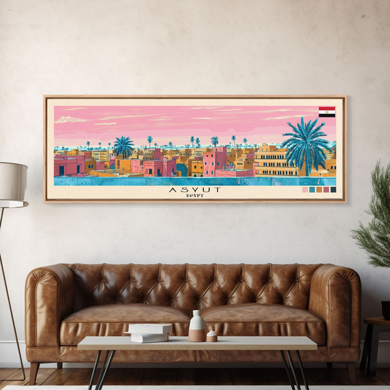 Asyut, Egypt Panoramic Canvas Print, Asyut, Egypt Painting, Egypt Art, Asyut Travel Poster, Travel Art, Guest Room Painting