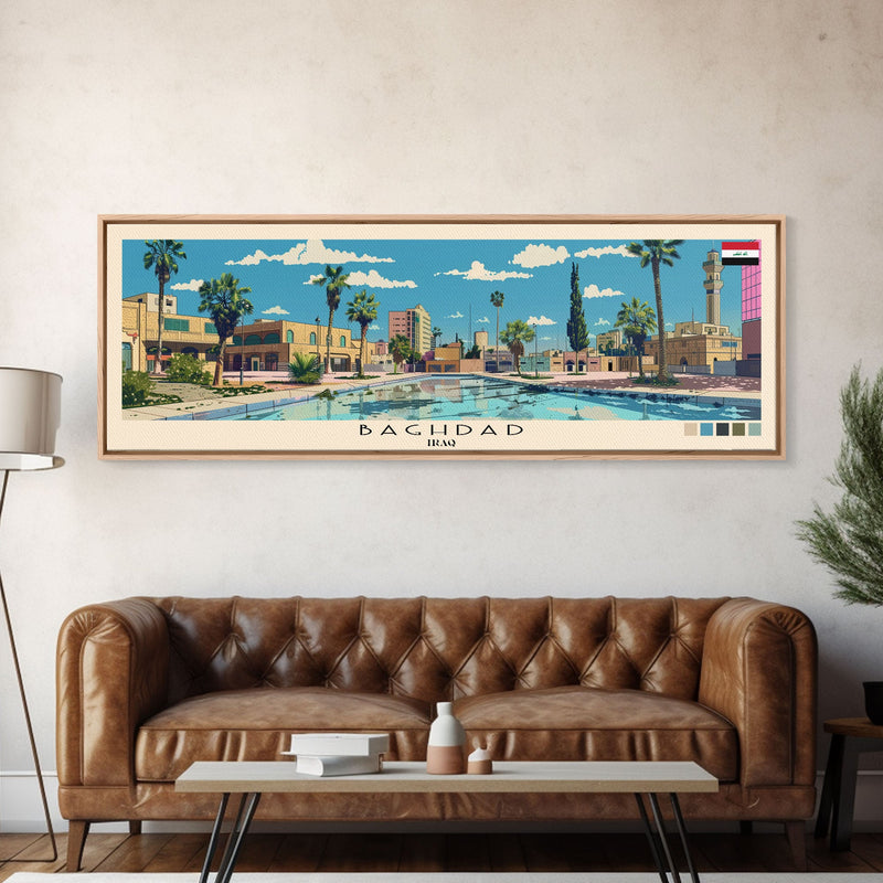 Baghdad, Iraq Panoramic Canvas Print, Baghdad, Iraq Painting, Iraq Art, Baghdad Travel Poster, Travel Art, Housewarming Gift