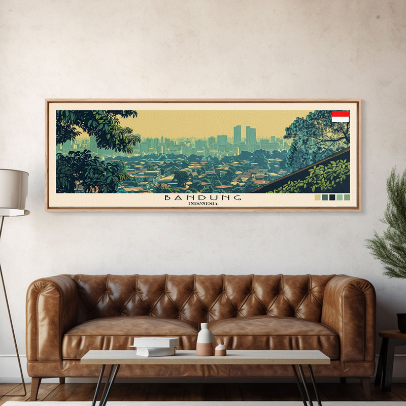 Bandung, Indonesia Panoramic Canvas Print, Bandung, Indonesia Painting, Indonesia Art, Bandung Travel Poster, Travel Art, Housewarming Gift