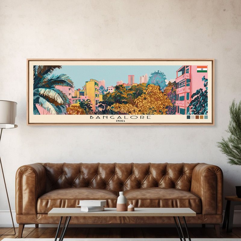 Bangalore, India Panoramic Canvas Print, Bangalore, India Painting, India Art, Bangalore Travel Poster, Travel Art, Vacation Gift