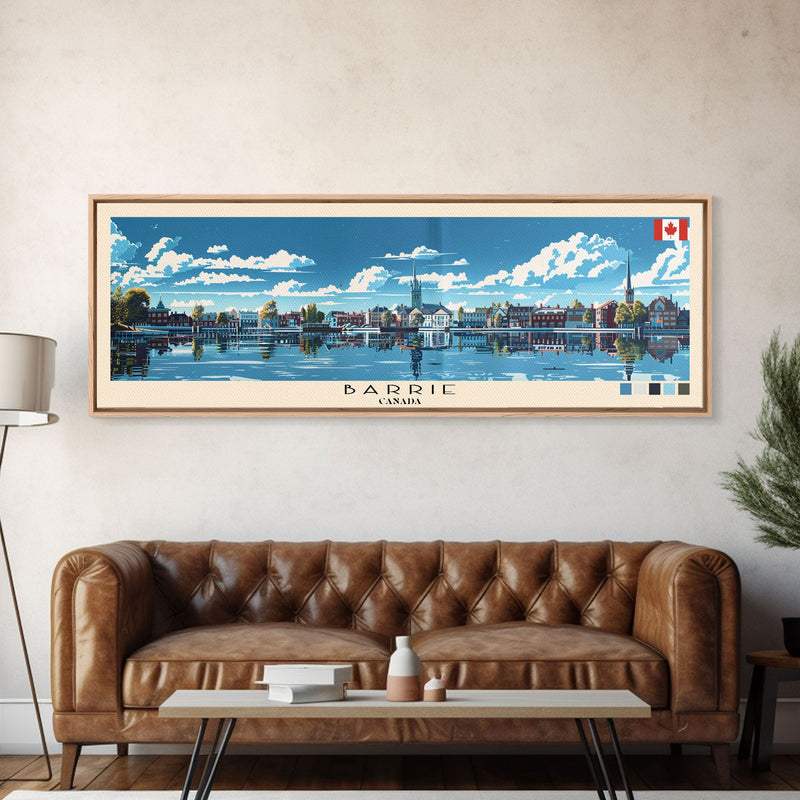 Barrie, Canada Panoramic Canvas Print, Barrie, Canada Painting, Canada Art, Barrie Travel Poster, Travel Art, Guest Room Painting