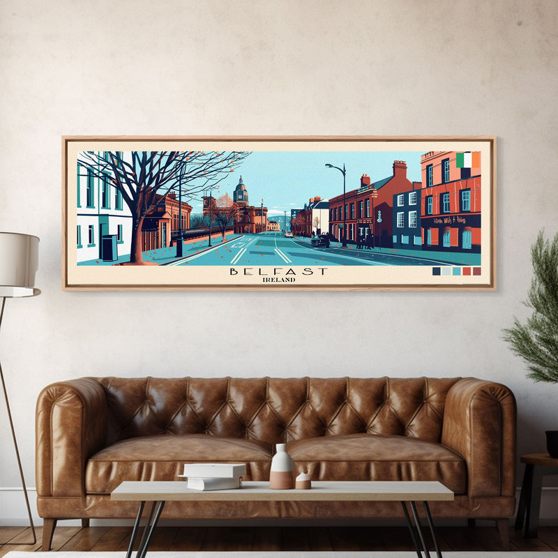 Belfast, Ireland Panoramic Canvas Print, Belfast, Ireland Painting, Ireland Art, Belfast Travel Poster, Travel Art, Vacation Gift