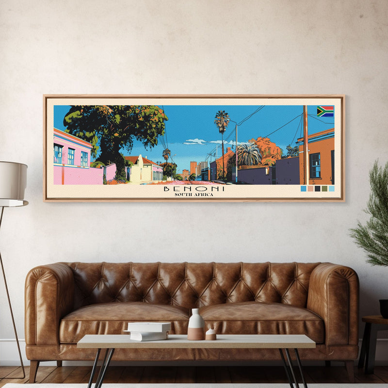 Benoni, South Africa Panoramic Canvas Print, Benoni, South Africa Painting, South Africa Art, Benoni Travel Poster, Travel Art, Housewarming Gift