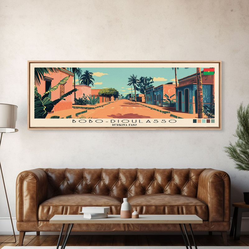 Bobo-Dioulasso, Burkina Faso Panoramic Canvas Print, Bobo-Dioulasso, Burkina Faso Painting, Burkina Faso Art, Bobo-Dioulasso Travel Poster, Travel Art, Guest Room Painting