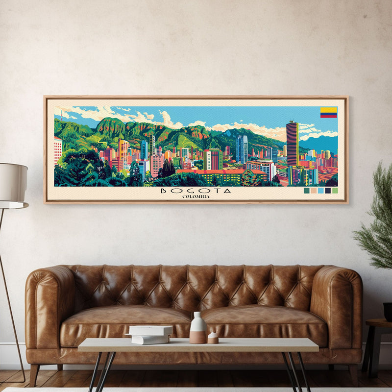 Bogota, Colombia Panoramic Canvas Print, Bogota, Colombia Painting, Colombia Art, Bogota Travel Poster, Travel Art, Living Room Painting