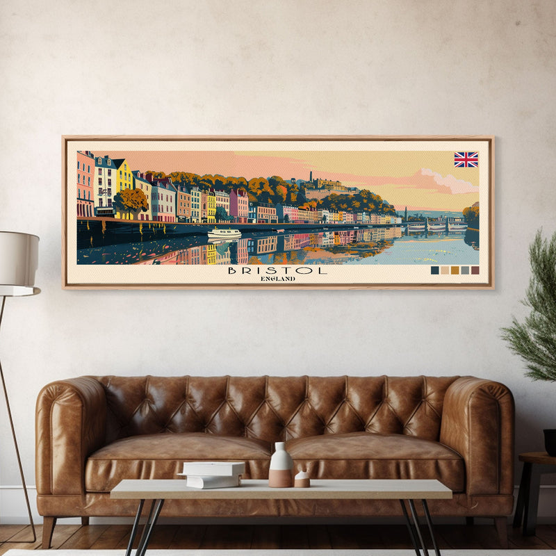 Bristol, England Panoramic Canvas Print, Bristol, England Painting, England Art, Bristol Travel Poster, Travel Art, Housewarming Gift