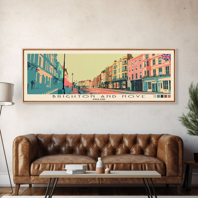 Brighton and Hove, England Panoramic Canvas Print, Brighton and Hove, England Painting, England Art, Brighton and Hove Travel Poster, Travel Art, Vacation Gift