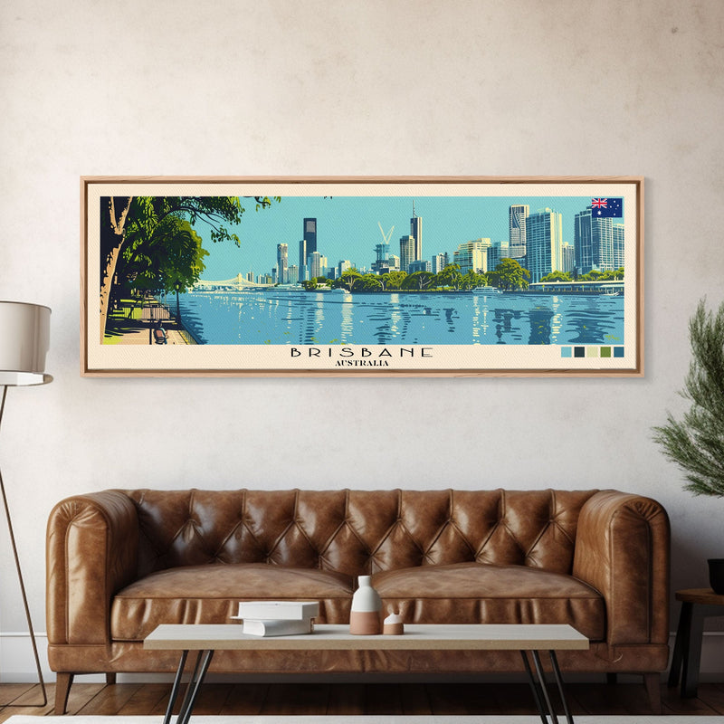 Brisbane, Australia Panoramic Canvas Print, Brisbane, Australia Painting, Australia Art, Brisbane Travel Poster, Travel Art, Living Room Painting