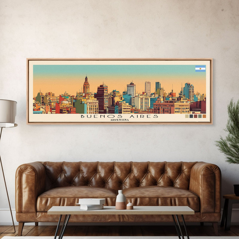 Buenos Aires, Argentina Panoramic Canvas Print, Buenos Aires, Argentina Painting, Argentina Art, Buenos Aires Travel Poster, Travel Art, Guest Room Painting