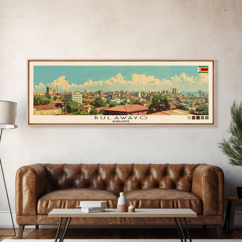 Bulawayo, Zimbabwe Panoramic Canvas Print, Bulawayo, Zimbabwe Painting, Zimbabwe Art, Bulawayo Travel Poster, Travel Art, Housewarming Gift