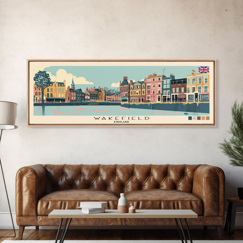 Wakefield, England Panoramic Canvas Print, Wakefield, England Painting, England Art, Wakefield Travel Poster, Travel Art, Vacation Gift