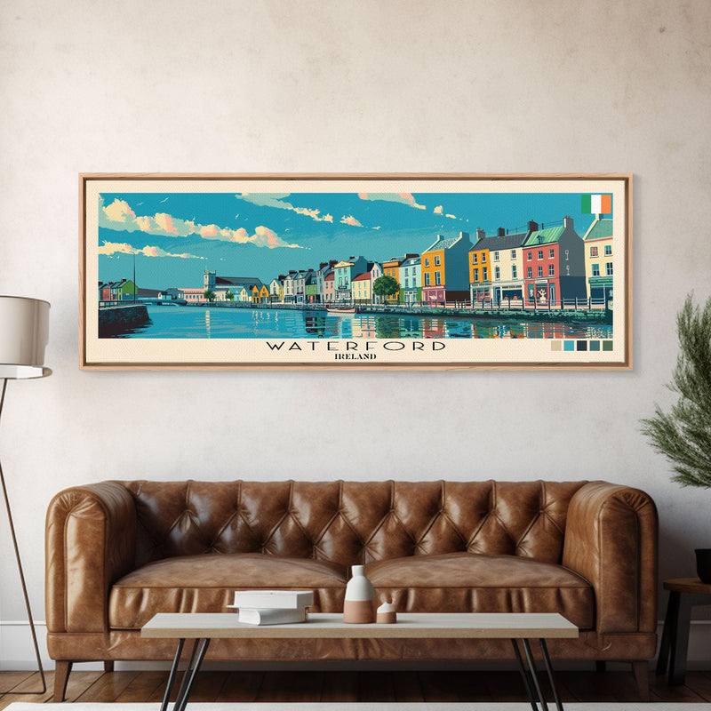 Waterford, Ireland Panoramic Canvas Print, Waterford, Ireland Painting, Ireland Art, Waterford Travel Poster, Travel Art, Housewarming Gift