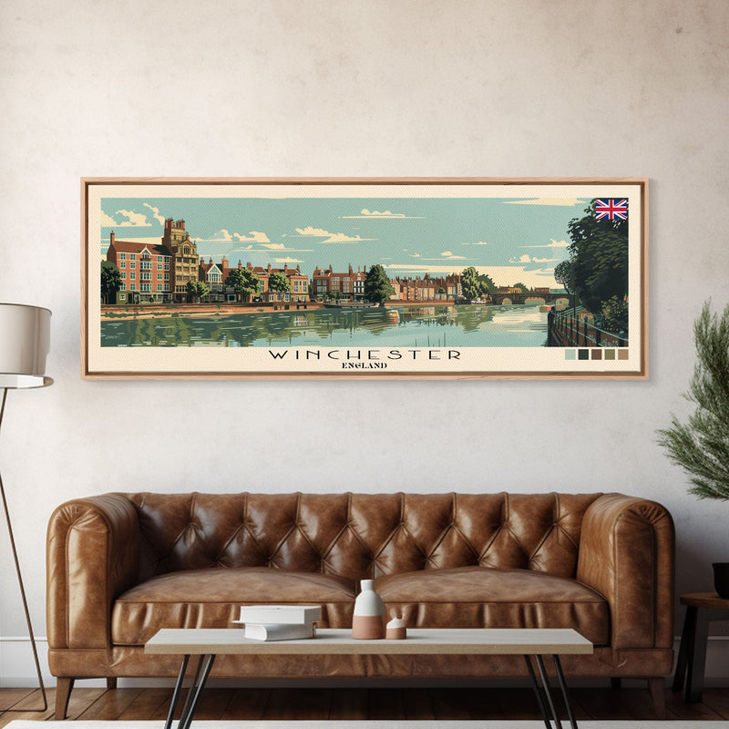 Winchester, England Panoramic Canvas Print, Winchester, England Painting, England Art, Winchester Travel Poster, Travel Art, Housewarming Gift