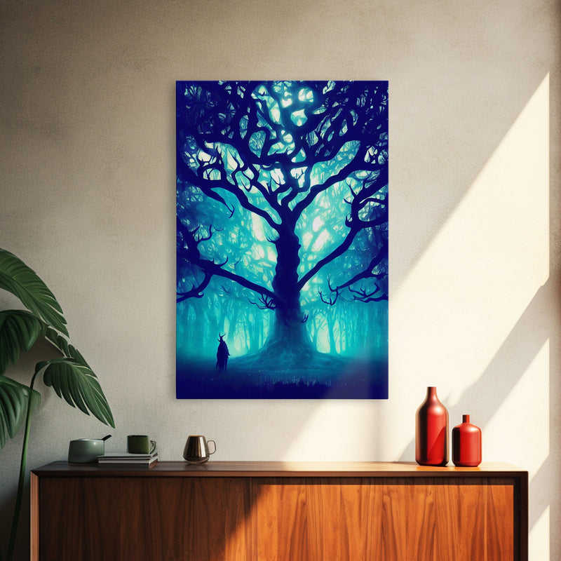 Yggdrasil, Nordic Mythology, Tree of Life, Framed Canvas Print, Ready To Hang Framed Wall Art, Living Room Wall Hanging