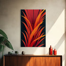 Red Ferns On A Black Background, Abstract Art, Framed Canvas Print, Ready To Hang Framed Wall Art, Living Room Wall Hanging