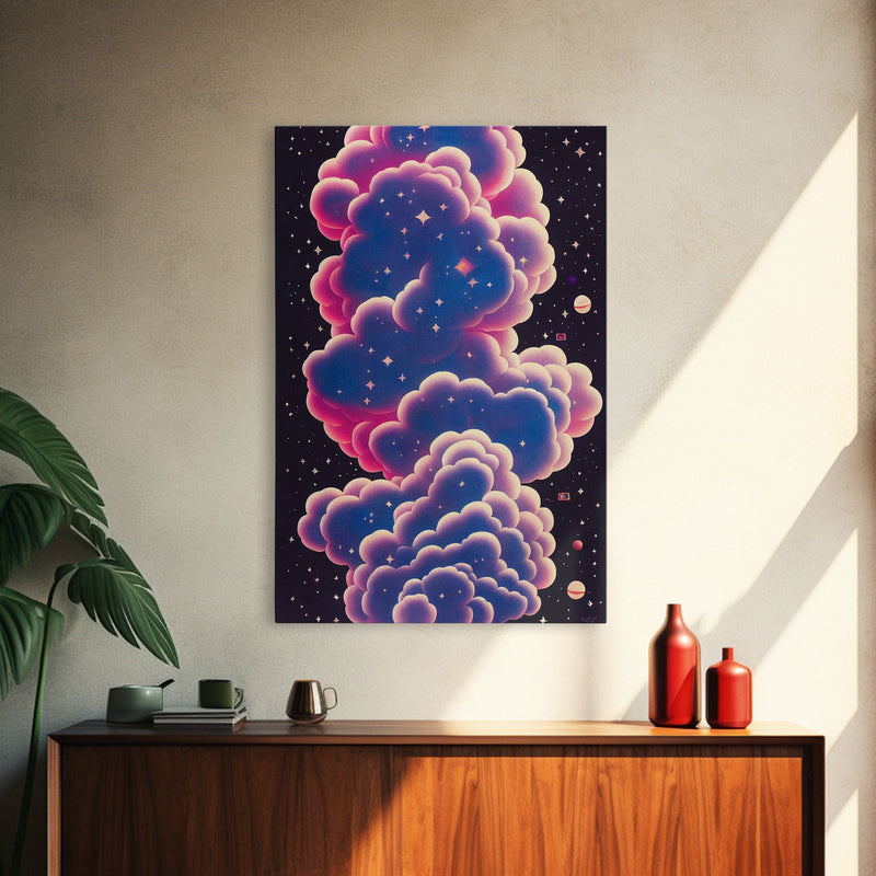 Art Deco Style Scifi Space Travel Poster Art, Galaxy Nebula Universe Art, Framed Canvas Print, Framed Wall Decor