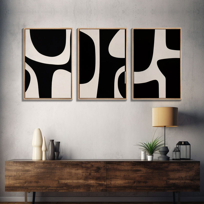 3 Piece Framed Canvas Wall Art Abstract Geometric Shapes, Triptych Wall Decor, Cool Kitchen Art, Above Sofa Art, Unique Art, Abstract Decor