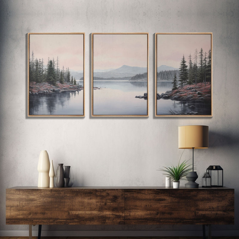 Beautiful Pacific Northwest Landscape, 3 Piece Framed Canvas Print Set, Washington Seattle Landscape Painting, PNW Decor, Oregon Art