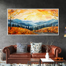 Beautiful Fall Decor Centerpiece Framed Canvas Print, Autumn Decor, Fall Wall Art, Above Mantle Wall Art, Stained Glass Style