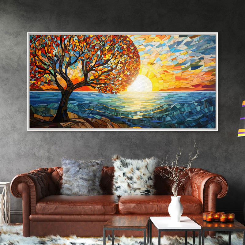 Abstract Wall Art, Nature Wall Print, Mosaic Wall Art, Sunset Art, Canvas Print, Wall Hanging, Landscape Art, Home Office Art, Couples Gift