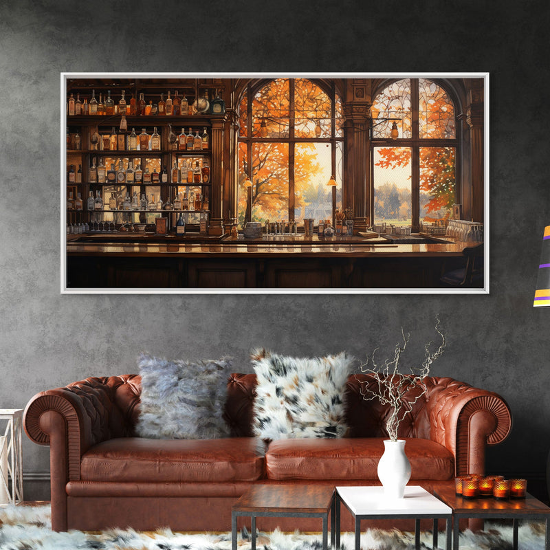 Bar Wall Art, Fall Wall Print, Tavern Art, Canvas Print, Wall Hanging, Panoramic Art, Anniversary Gift, Dining Room Decor, Gaming Wall Decor