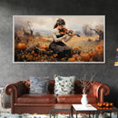 Girl Violinist, Fall Wall Decor, Pumpkin Decor, Canvas Print, Wall Hanging, Panoramic Art, Country Home Decor, Violin Wall Art, Gift For Her