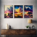 Rolling Hills Of Texas, Wall Art Set, Watercolor Canvas Print Original, Abstract Landscape Art Framed, Set of 3, 3 Panel Art, Rural Art