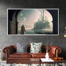 Two Moon Alien World, Dune Inspired Art, Framed Canvas Print, Scifi Art