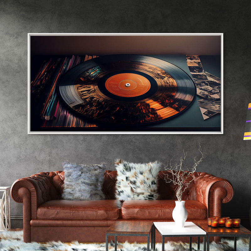 Vinyl record wall art, abstract, mountains double exposure on vinyl, framed canvas print wall art