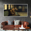 Tiger in a Subway train car, Post-apocalyptic urban decay art, framed canvas print