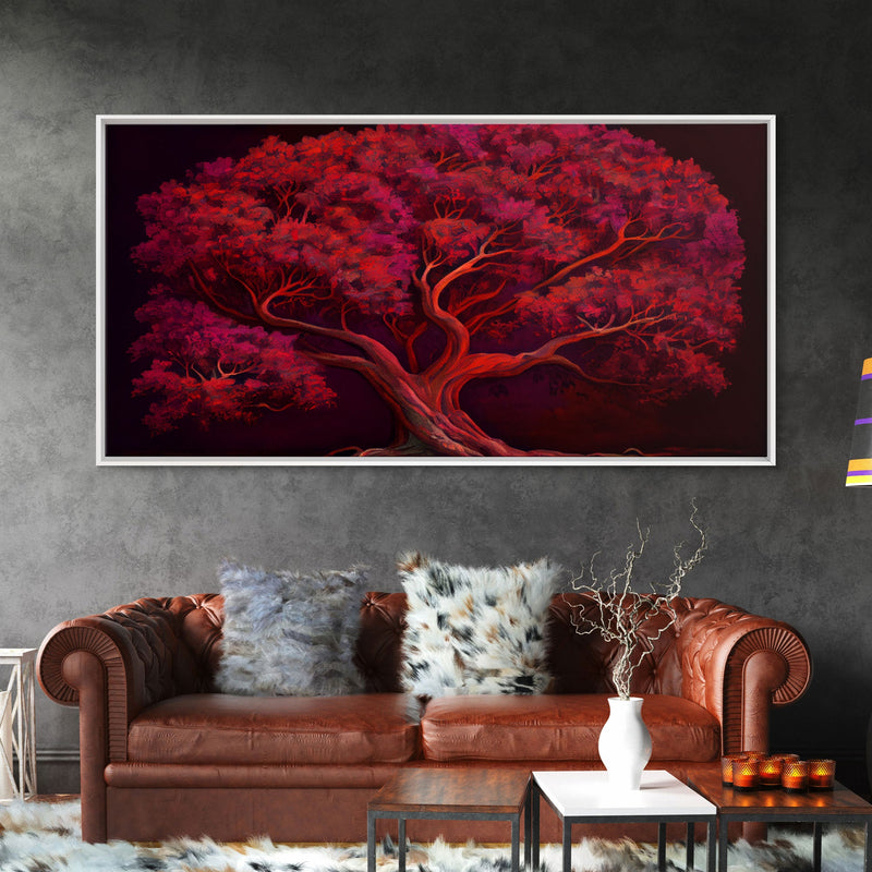 Blood red tree, fantasy horror art, framed canvas print