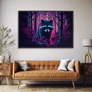 Cute racoon in the forest, vaporwave aesthetic animal art, framed canvas print, colorful animal art