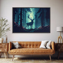 Mythical stag in the forest, fantasy art, framed canvas print, mythical creatures
