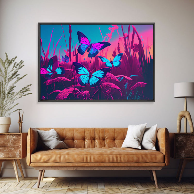 Beautiful butterfly art, vaporwave aesthetic pastel art, framed canvas print, synthwave art