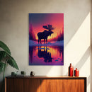 Moose of Canada, retrowave inspired Nature art, framed canvas print, cabin art, colorful farmhouse decor