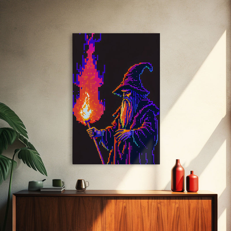 Angry Old Wizard Fire Scepter Gamer Fine Art Print, Wall Decor, Wall Poster, Wall Art Print