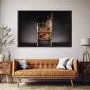 Whiskey Wall Décor, Glass of Whiskey with Splash, Man Cave Wall Art, Whisky Artwork, Home Bar Decor, Framed Canvas Print, Manly Art