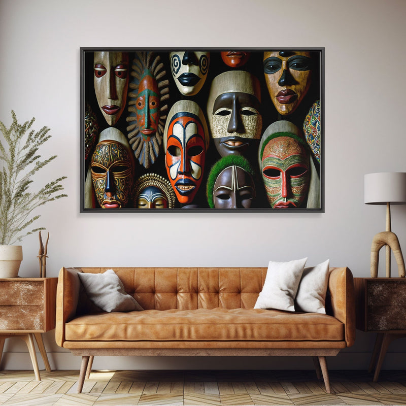 African Traditional Masks Framed Canvas Wall Art | Canvas Print Decor for Home & Office Decoration I Ready To Hang Canvas