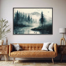 Watercolor of a foggy pine tree forest, framed canvas print, unique wall art, contemporary art, modern art