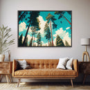 Pine Tree Forest and Blue Skies, Framed Canvas Print, Beautiful Wall Art, Living Room Wall Decor, Pine Cone Tree
