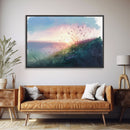 Serene Sunset, Watercolor Landscape Art, Framed Canvas Print, colorful wall art, above couch living room art